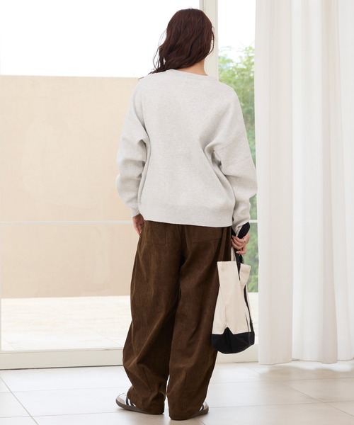 セール】スウェットライク クルーネック ニットプルオーバー