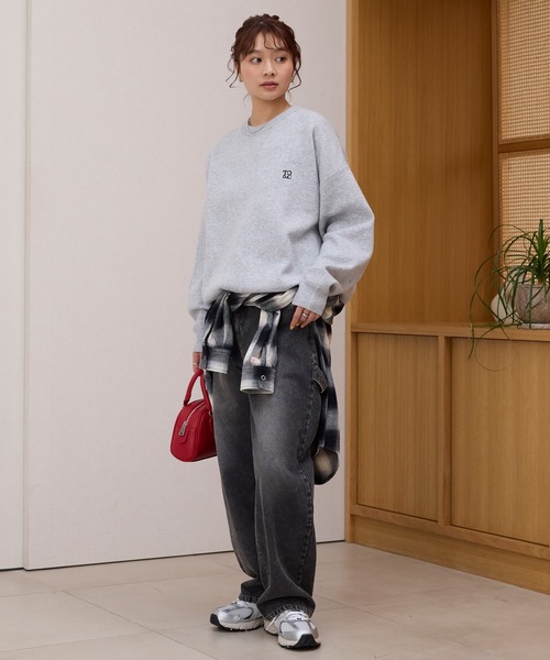 セール】スウェットライク クルーネック ニットプルオーバー