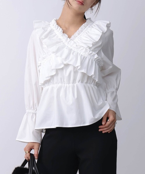 PICCIN PERLA（ピッチンペルラ）の「フリルペプラムブラウス（シャツ/ブラウス・レディース・オフホワイト/ブラック・M）」の12枚目の写真