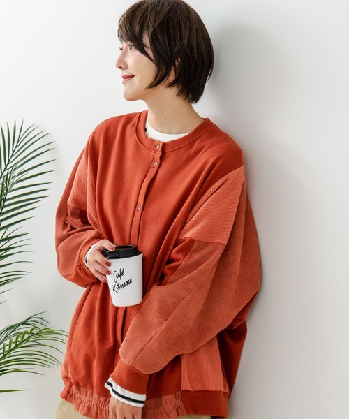 fort point(フォーポイント)の「【C-FORT POINT/フォートポイント】コーデュロイ ワッフル 切り替え カーディガン(カーディガン/ボレロ・レディース・ブルー/杢グレー/レンガ/チャコールグレー/カーキ・FREE)」の16枚目の写真
