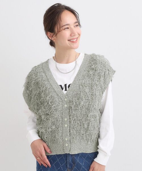 Cutie Blonde(キューティーブロンド)の「【前後2WAY】着るだけで着映える ループヤーンベスト(ベスト・レディース・ブラウン系その他/ライトベージュ/グリーン系・00)」の4枚目の写真