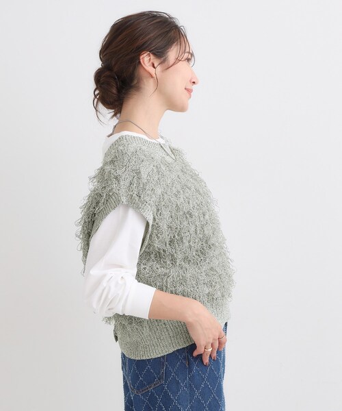 Cutie Blonde(キューティーブロンド)の「【前後2WAY】着るだけで着映える ループヤーンベスト(ベスト・レディース・ブラウン系その他/ライトベージュ/グリーン系・00)」の7枚目の写真