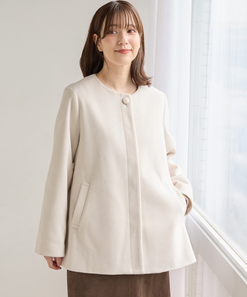 Honeys（ハニーズ）の「ファー付ノーカラーコート（ノーカラーコート・レディース・ライトグレー/モカ/ネイビー/アイボリー・S/M/LL/L/3L）」の10枚目の写真