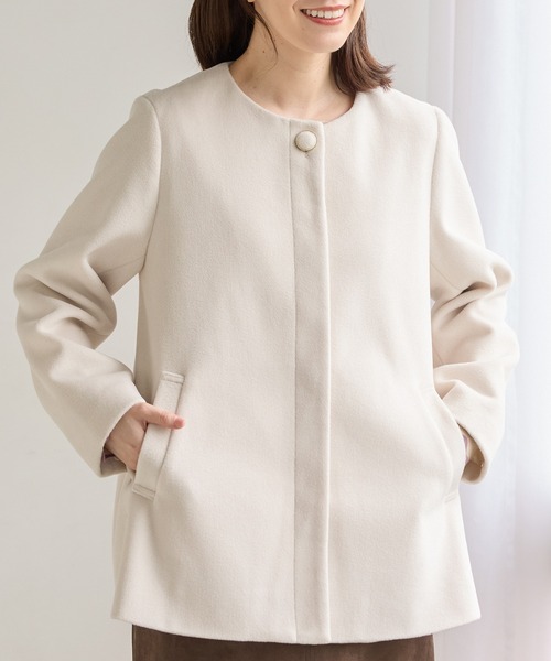 Honeys（ハニーズ）の「ファー付ノーカラーコート（ノーカラーコート・レディース・ライトグレー/モカ/ネイビー/アイボリー・S/M/LL/L/3L）」の11枚目の写真