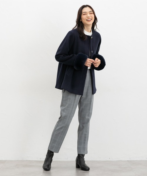 Honeys（ハニーズ）の「ファー付ノーカラーコート（ノーカラーコート・レディース・ライトグレー/モカ/ネイビー/アイボリー・S/M/LL/L/3L）」の13枚目の写真