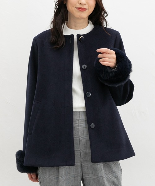 Honeys（ハニーズ）の「ファー付ノーカラーコート（ノーカラーコート・レディース・ライトグレー/モカ/ネイビー/アイボリー・S/M/LL/L/3L）」の14枚目の写真