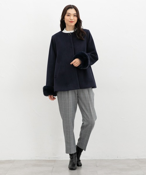 Honeys（ハニーズ）の「ファー付ノーカラーコート（ノーカラーコート・レディース・ライトグレー/モカ/ネイビー/アイボリー・S/M/LL/L/3L）」の15枚目の写真