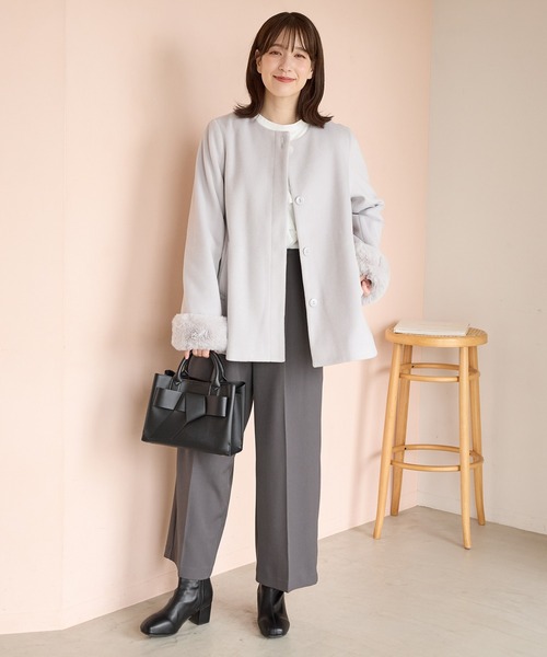 Honeys（ハニーズ）の「ファー付ノーカラーコート（ノーカラーコート・レディース・ライトグレー/モカ/ネイビー/アイボリー・S/M/LL/L/3L）」の18枚目の写真