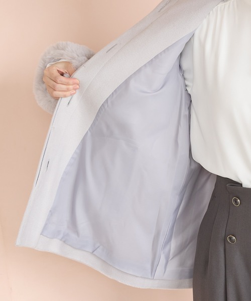 Honeys（ハニーズ）の「ファー付ノーカラーコート（ノーカラーコート・レディース・ライトグレー/モカ/ネイビー/アイボリー・S/M/LL/L/3L）」の22枚目の写真