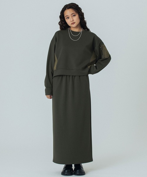 ROSE BUD(ローズバッド)の「MIXED FABRIC TOP AND SKIRT SET(ワンピース・レディース・カーキ/ブラック/グレー・ONE SIZE)」の3枚目の写真