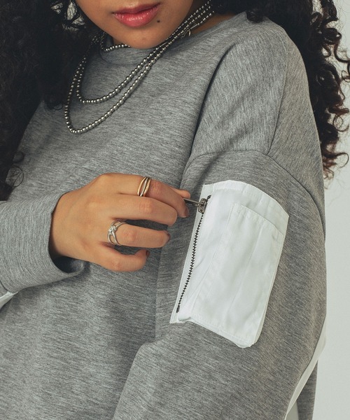 ROSE BUD(ローズバッド)の「MIXED FABRIC TOP AND SKIRT SET(ワンピース・レディース・カーキ/ブラック/グレー・ONE SIZE)」の7枚目の写真