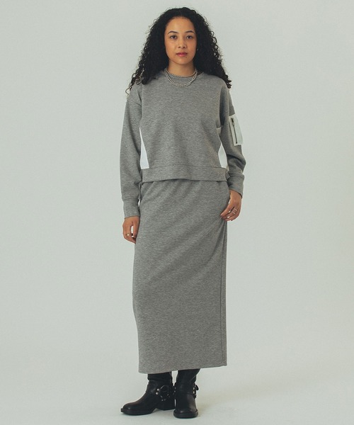 ROSE BUD(ローズバッド)の「MIXED FABRIC TOP AND SKIRT SET(ワンピース・レディース・カーキ/ブラック/グレー・ONE SIZE)」の11枚目の写真