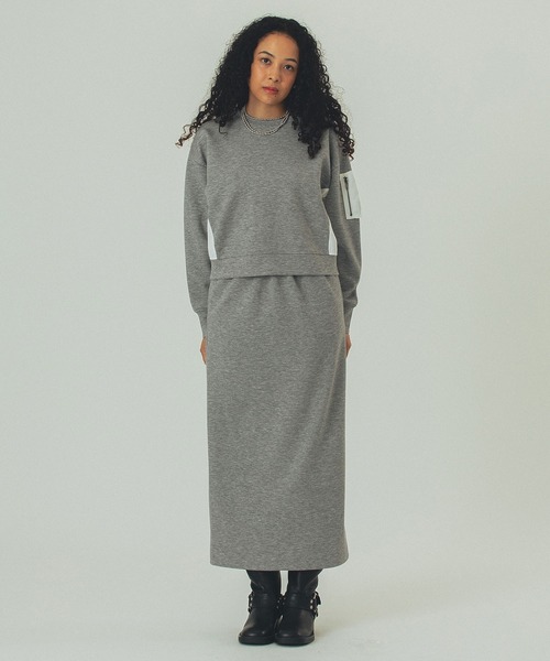 ROSE BUD(ローズバッド)の「MIXED FABRIC TOP AND SKIRT SET(ワンピース・レディース・カーキ/ブラック/グレー・ONE SIZE)」の12枚目の写真