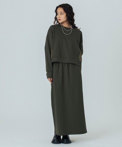ROSE BUD(ローズバッド)の「MIXED FABRIC TOP AND SKIRT SET(ワンピース・レディース・カーキ/ブラック/グレー・ONE SIZE)」の19枚目の写真