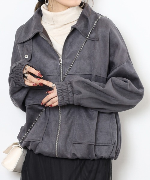 mitis（ミティス）の「mitis スエードポンチフライトジャケット（ブルゾン・レディース・スミクロ/アイボリー/グレイッシュベージュ/ピンクベージュ/ブラック・M）」の4枚目の写真