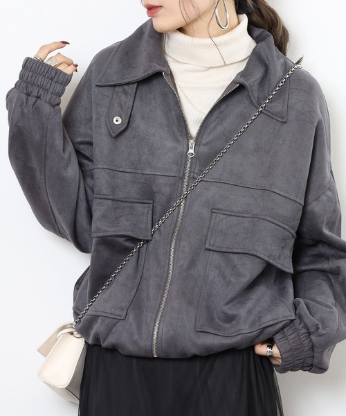 mitis（ミティス）の「mitis スエードポンチフライトジャケット（ブルゾン・レディース・スミクロ/アイボリー/グレイッシュベージュ/ピンクベージュ/ブラック・M）」の11枚目の写真