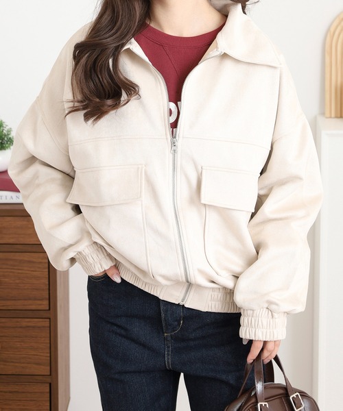 mitis（ミティス）の「mitis スエードポンチフライトジャケット（ブルゾン・レディース・スミクロ/アイボリー/グレイッシュベージュ/ピンクベージュ/ブラック・M）」の15枚目の写真