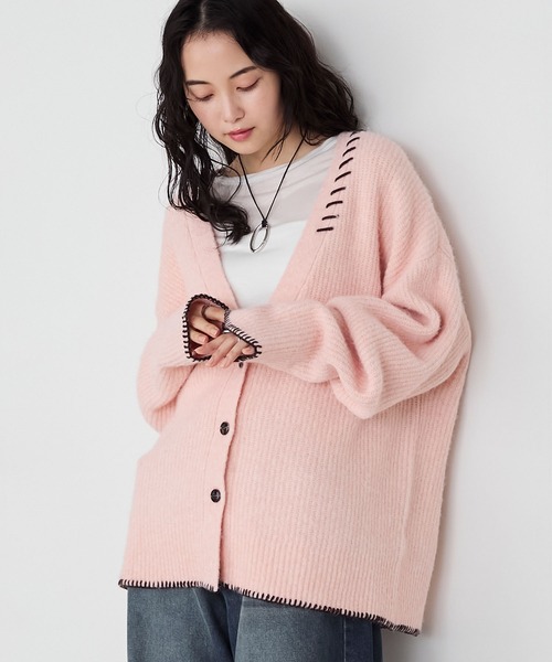 forksy.(フォルクシー)の「【forksy.】ハンドステッチメランジVネックカーディガン(カーディガン/ボレロ・レディース・ピンク/ライトイエロー/ブルー/チャコールグレー/オフホワイト・FREE)」の5枚目の写真