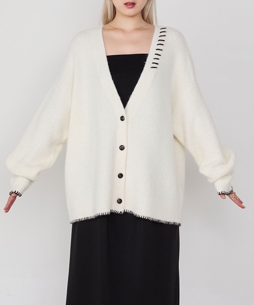 forksy.】ハンドステッチメランジVネックカーディガン forksy.│MONO