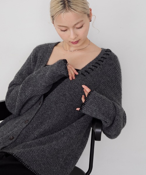 forksy.】ハンドステッチメランジVネックカーディガン forksy.│MONO