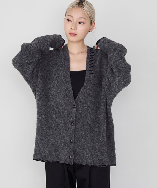 forksy.(フォルクシー)の「【forksy.】ハンドステッチメランジVネックカーディガン(カーディガン/ボレロ・レディース・ピンク/ライトイエロー/ブルー/チャコールグレー/オフホワイト・FREE)」の7枚目の写真