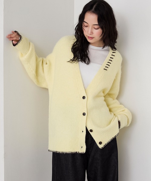 セール】【forksy.】ハンドステッチメランジVネックカーディガン