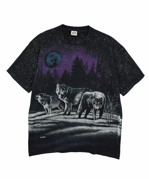 ANVIL(アンヴィル)の「【USED】90's anvil “WOLF” AOP アニマル Tシャツ USA製(Tシャツ/カットソー・メンズ・ブラック・X-LARGE)」の1枚目の写真