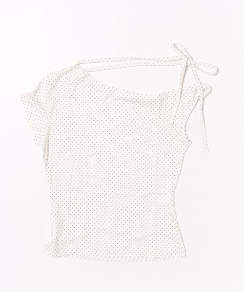 Nia(ニア)の「Nia(ニア)/ドット柄 半袖 ワンショルダーリボントップス(Tシャツ/カットソー・レディース・ブラック/アイボリー/ピンク・SMALL/MEDIUM)」の4枚目の写真