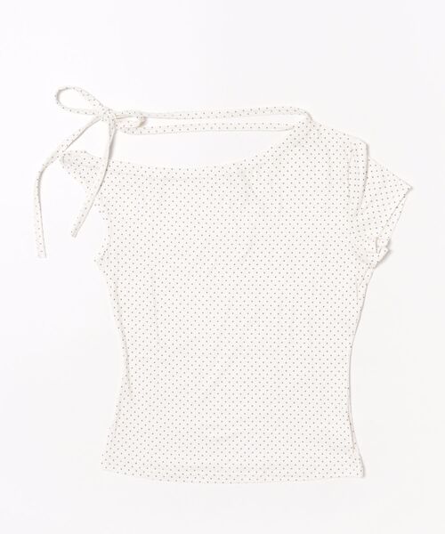 Nia(ニア)の「Nia(ニア)/ドット柄 半袖 ワンショルダーリボントップス(Tシャツ/カットソー・レディース・ブラック/アイボリー/ピンク・SMALL/MEDIUM)」の20枚目の写真