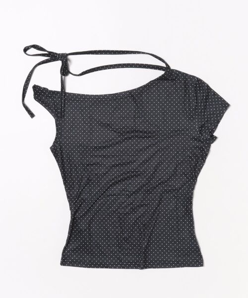 Nia(ニア)の「Nia(ニア)/ドット柄 半袖 ワンショルダーリボントップス(Tシャツ/カットソー・レディース・ブラック/アイボリー/ピンク・SMALL/MEDIUM)」の21枚目の写真