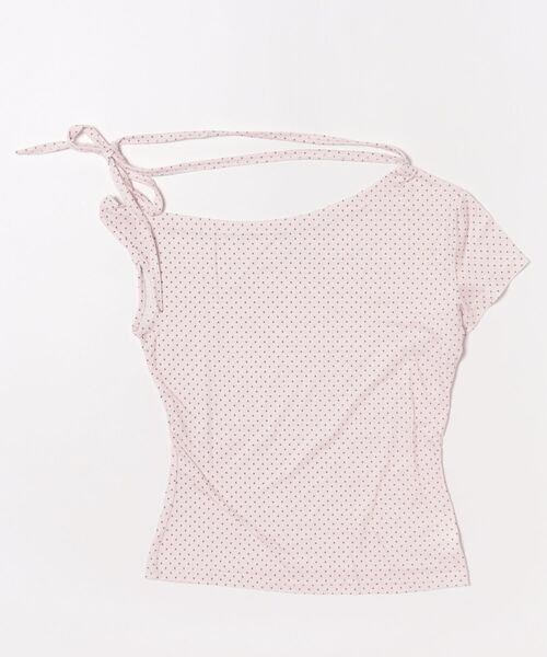 Nia(ニア)の「Nia(ニア)/ドット柄 半袖 ワンショルダーリボントップス(Tシャツ/カットソー・レディース・ブラック/アイボリー/ピンク・SMALL/MEDIUM)」の22枚目の写真