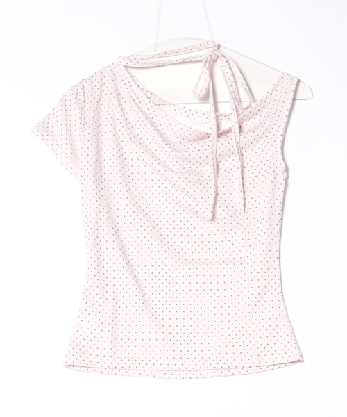 Nia(ニア)の「Nia(ニア)/ドット柄 半袖 ワンショルダーリボントップス(Tシャツ/カットソー・レディース・ブラック/アイボリー/ピンク・SMALL/MEDIUM)」の12枚目の写真