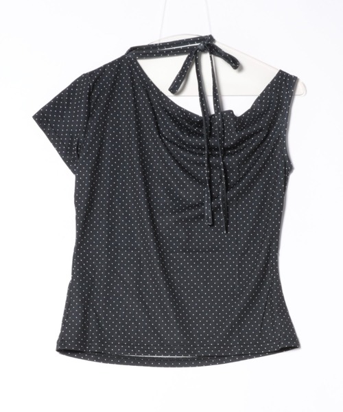 Nia(ニア)の「Nia(ニア)/ドット柄 半袖 ワンショルダーリボントップス(Tシャツ/カットソー・レディース・ブラック/アイボリー/ピンク・SMALL/MEDIUM)」の19枚目の写真