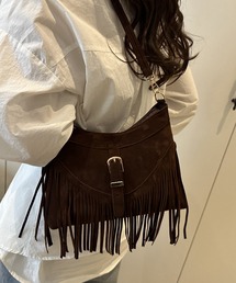 ★本革★ブラウンフリンジショルダーバッグ COOCO スマホショルダー 横型 ショルダーバッグ 本革 レディース