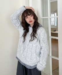 ケーブル編み クルーネック ニット」に該当するレディースのニット