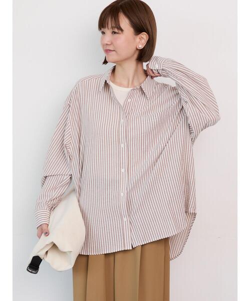 Lugnoncure（ルノンキュール）の「無地/柄アソートレギュラーオーバーシャツ（シャツ/ブラウス・レディース・オフホワイト/ネイビー/ベージュ/ブラック・F）」の3枚目の写真