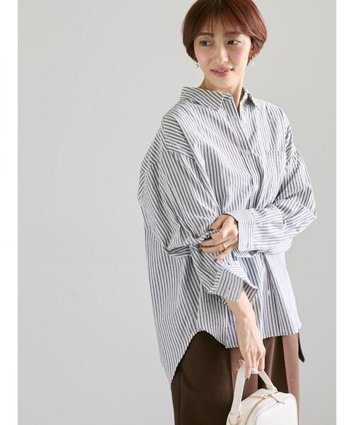 Lugnoncure（ルノンキュール）の「無地/柄アソートレギュラーオーバーシャツ（シャツ/ブラウス・レディース・オフホワイト/ネイビー/ベージュ/ブラック・F）」の2枚目の写真