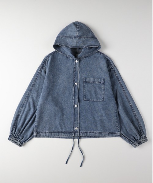 BACK NUMBER(バックナンバー)の「【BACK NUMBER】デニムフードシャツ (フード付き/柔らかデニム/リラックス/カジュアル)(シャツ/ブラウス・レディース・ライトインディゴブルー/その他1・L/M)」の2枚目の写真