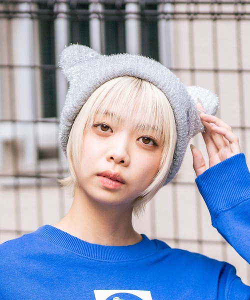 MEI(メイ)の「【MEI/メイ】クマミミニットキャップ(ニットキャップ/ビーニー・メンズ・ブラック/ライトグレー/ピンク・FREE)」の9枚目の写真