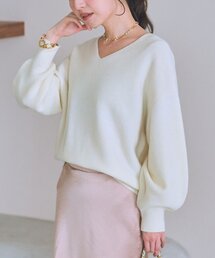 【今すぐお届け！・デコルテ美人見え】ウール100％強縮Vネックニット