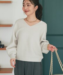 【今すぐお届け!・デコルテ美人見え】ウール100%強縮Vネックニット