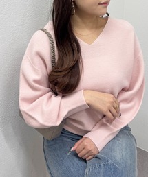 【今すぐお届け！・デコルテ美人見え】ウール100％強縮Vネックニット