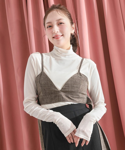 en CAnAF(エンカナフ)の「【新色追加】ハイネック シアー トップス(Tシャツ/カットソー・レディース・レッド/ブラウン/ホワイト/ブラック/チャコールグレー/ボルドー/ピンク・フリー)」の16枚目の写真