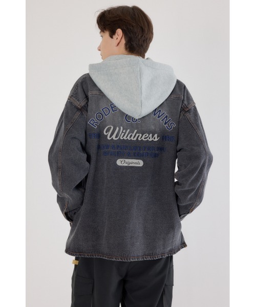 RODEO CROWNS WIDE BOWL（ロデオクラウンズワイドボウル）の「フーデッドデニムシャツジャケット（デニムジャケット・メンズ・ブラック/ライトブルー・LARGE/MEDIUM）」の6枚目の写真