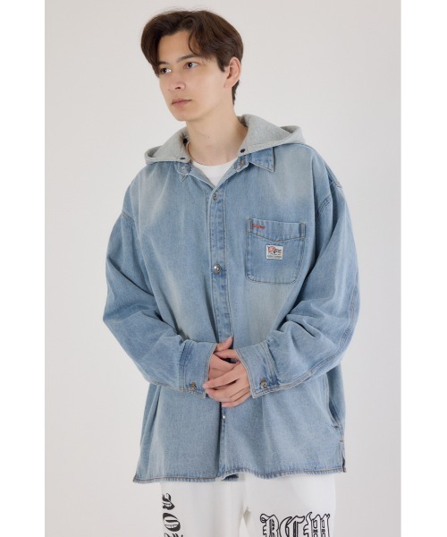 RODEO CROWNS WIDE BOWL（ロデオクラウンズワイドボウル）の「フーデッドデニムシャツジャケット（デニムジャケット・メンズ・ブラック/ライトブルー・LARGE/MEDIUM）」の10枚目の写真