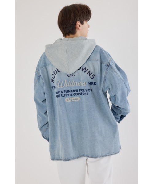 RODEO CROWNS WIDE BOWL（ロデオクラウンズワイドボウル）の「フーデッドデニムシャツジャケット（デニムジャケット・メンズ・ブラック/ライトブルー・LARGE/MEDIUM）」の13枚目の写真
