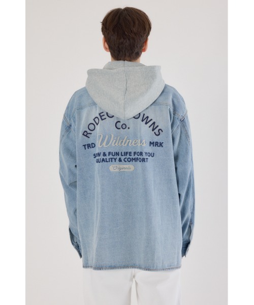 RODEO CROWNS WIDE BOWL（ロデオクラウンズワイドボウル）の「フーデッドデニムシャツジャケット（デニムジャケット・メンズ・ブラック/ライトブルー・LARGE/MEDIUM）」の22枚目の写真