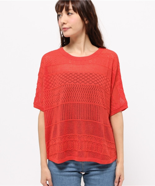 OUTLET（アウトレット）の「【Discoat Parisien】スカシ裾ラウンドP/O（ニット/セーター・レディース・レッド系その他・MEDIUM）」の2枚目の写真