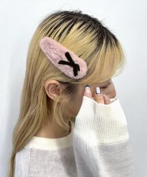 WEGO(ウィゴー)のWEGO/ベロアリボン付ファーヘアピン(ヘアピン)
