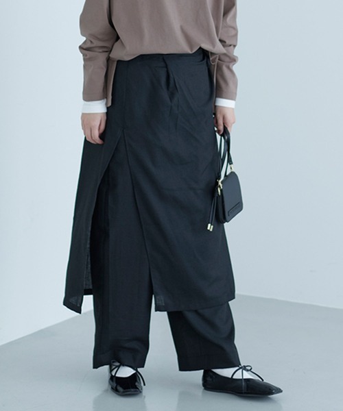 studio CLIP（スタディオクリップ）の「《natural by clip》ツイードラップスカート付きパンツ[プチサイズあり]（その他パンツ・レディース・チャコール/ブラック・PF/FREE）」の2枚目の写真